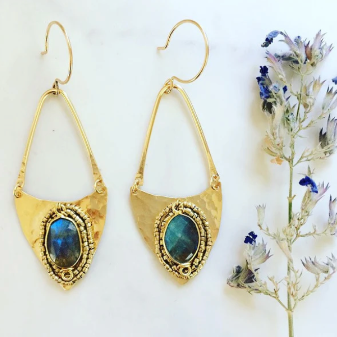 Labradorite Shield Earrings