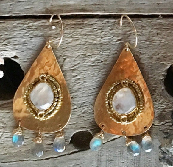 Moonstone + Brass Earrings